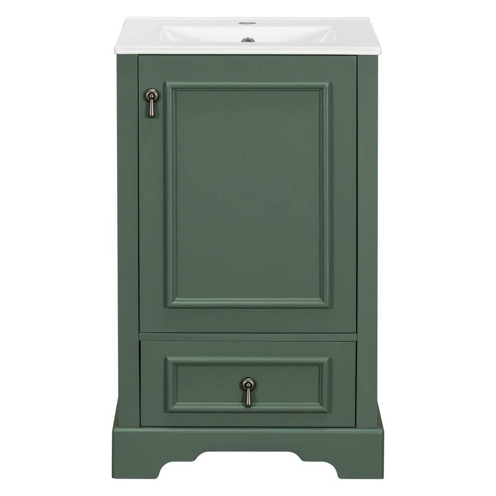 20 in. Single Sink Freestanding Green Bath Vanity with White Ceramic Top, U-Shaped Shelf, Divided Drawer, Door Racks price history on PriceWatchPro