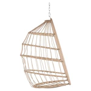 2.4 ft. Rattan Outdoor Egg Swing Chair, Wood Hanging Chair Hammock with Light Gray Cushions