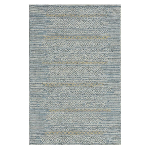 Opal Light Blue 5 ft. x 7 ft. Trellis Scandavian Hand-Tufted Wool Area Rug