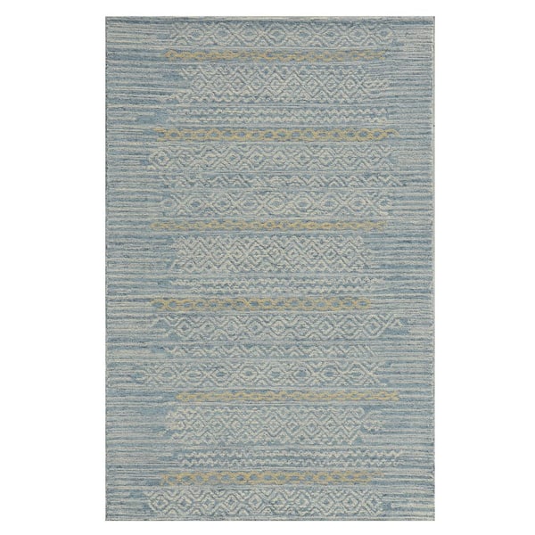 Opal Light Blue 9 ft. x 13 ft. Trellis Scandavian Hand-Tufted Wool Area Rug