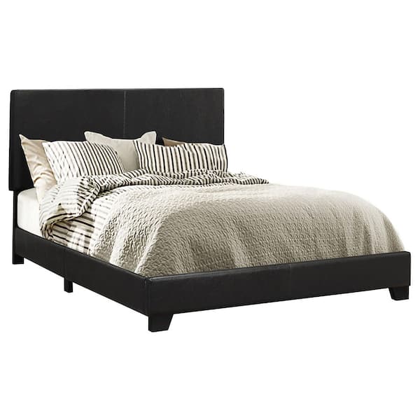 Dorian Black Wood Frame Queen Panel Bed with Faux Leather Upholstery