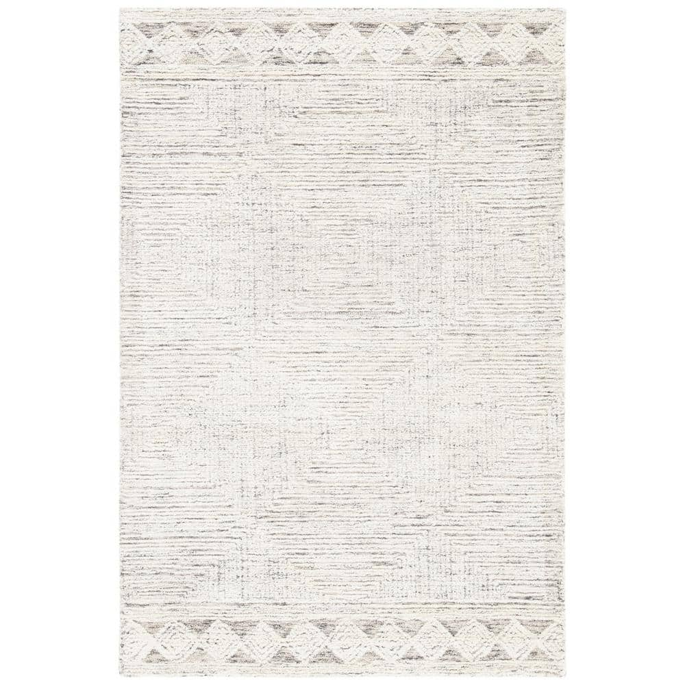 SAFAVIEH Abstract Augustine Distressed Geometric Wool Area Rug  Ivory/Grey  2 3  x 4