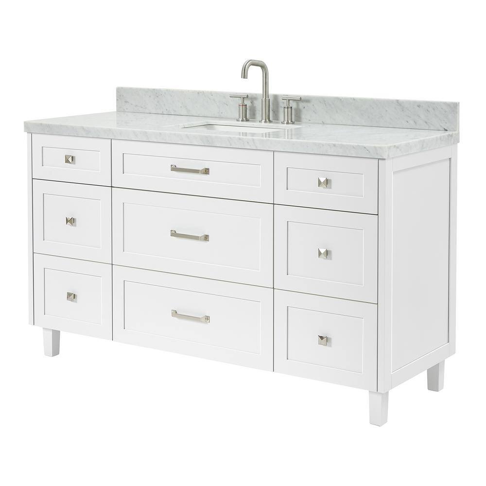 White Freestanding Single Sink Bathroom Vanity with Marble Top