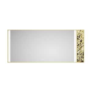 84 in. W x 36 in. H Rectangular Framed Anti-Fog Backlit Wall Bathroom Vanity Mirror W/Natural Stone Decoration in Gold