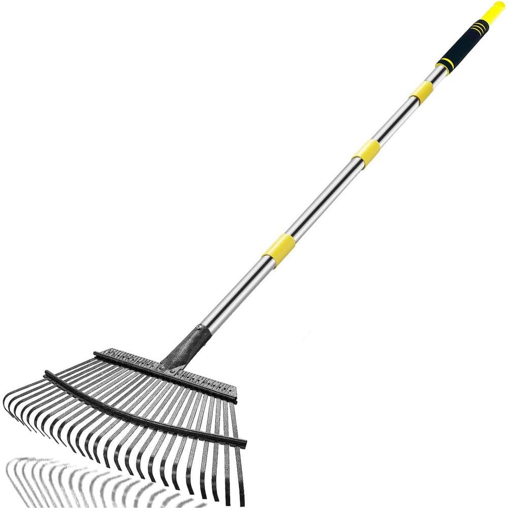Misopily 72.83 in. Stainless Steel Handle Metal Tine Rake Heavy Duty ...