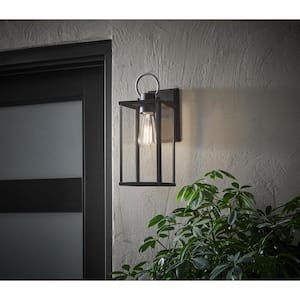 Rimgate 14.5 in. Modern 1-Light Matte Black Hardwired Outdoor Wall Lantern Sconce with Clear Glass