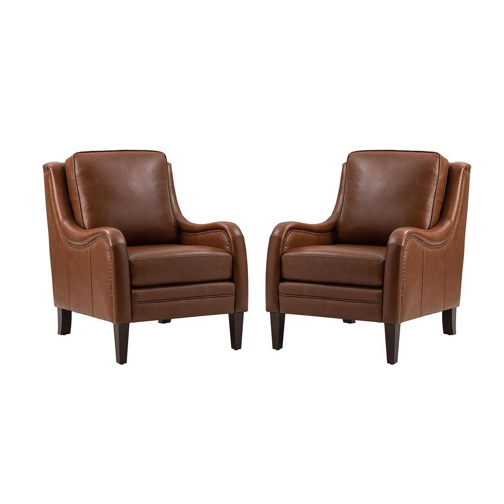 Gertrudis Camel 27.56 in. W Genuine Leather Upholstered Arm Chair with Nailhead Trims (Set of 2) price history on PriceWatchPro