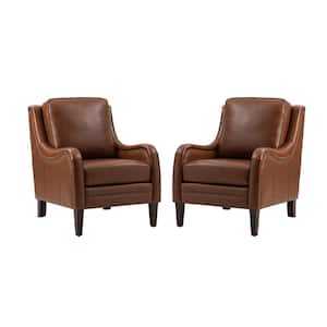 Gertrudis Camel 27.56 in. W Genuine Leather Upholstered Arm Chair with Nailhead Trims (Set of 2)