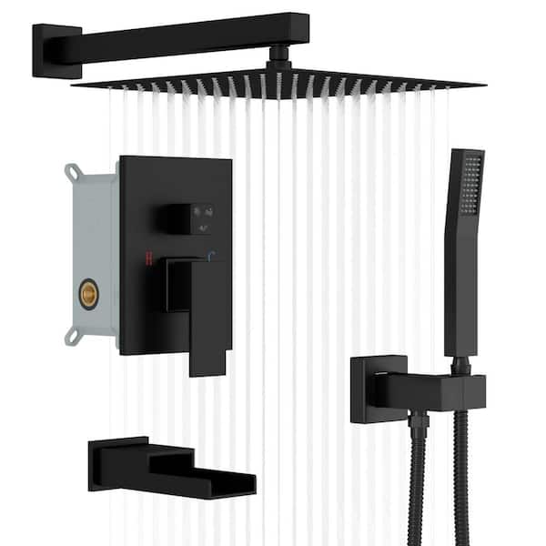 LORDEAR Single Handle 3-Spray Patterns High Pressure Tub and Shower Faucet 1.8 GPM in. Black (Valve Included)