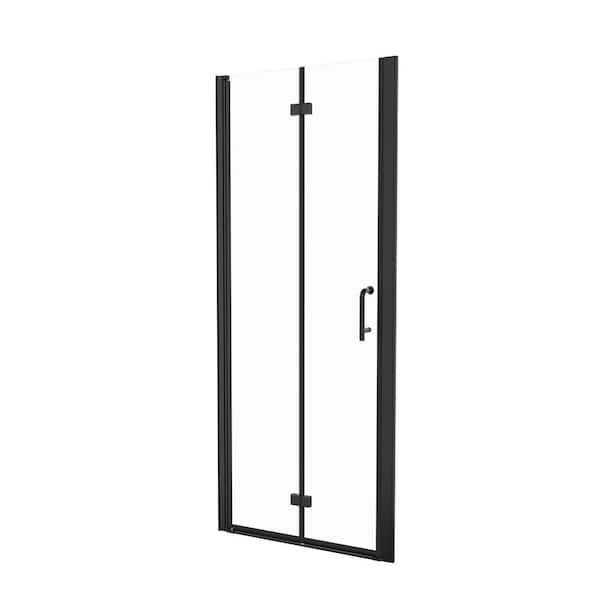 WELLFOR 32 in. W x 72 in. H BiFold Frameless Shower Door in Matte Black with Clear Glass