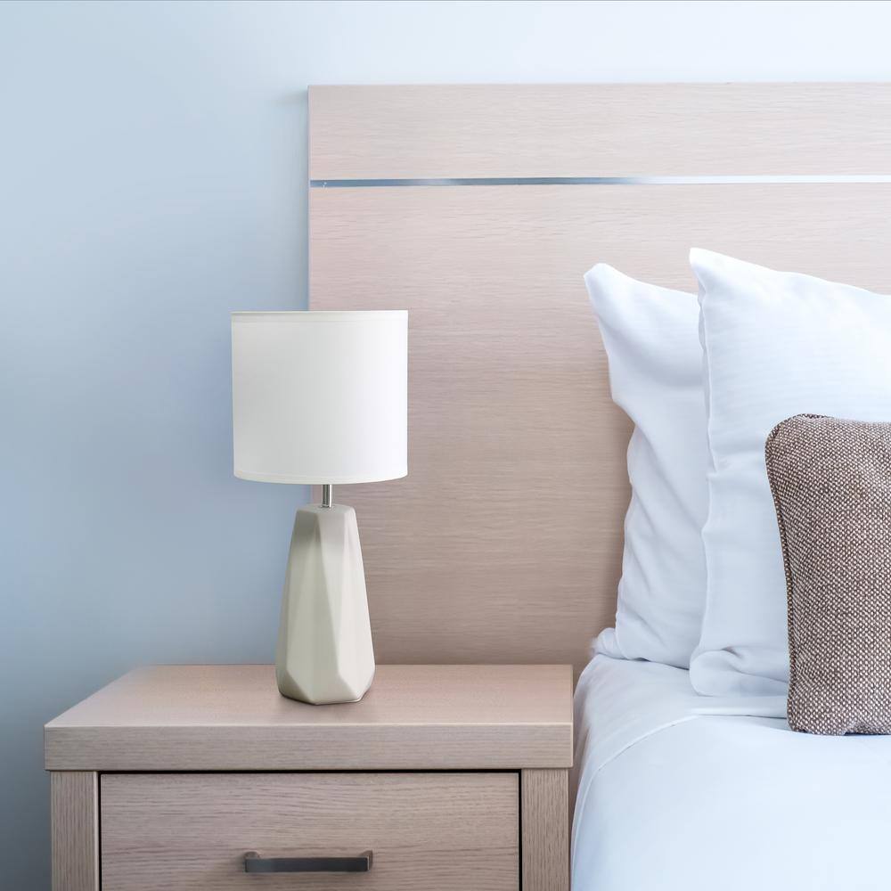 White Ceramic Geometric Nightstand Lamp with Barrel Shade