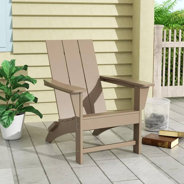 WESTIN OUTDOOR Shoreside Outdoor Patio Fade Proof Modern Folding Plastic Adirondack Chair in Weathered Wood