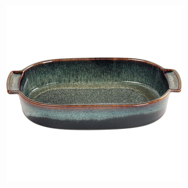 Ceramic 1-Piece Reactive Glaze Oval Baking Dish Set with Double Handles, Scratch Resistant, Oven Microwave Safe
