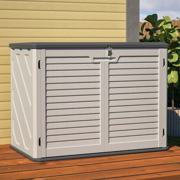 52 in. W x 30 in. D x 39 in. H Ivory Resin Outdoor Storage Cabinet with Lockable Door and with Removable Shelf