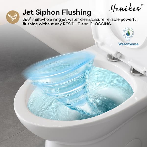 Siphon Flushing 1-Piece 1.28 GPF Dual Flush High Efficiency Elongated Toilet in White, Seat Included
