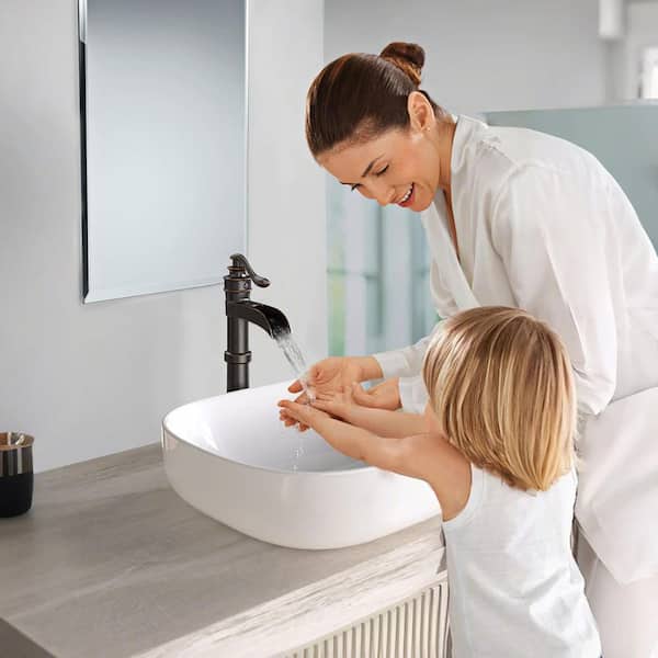Single Handle Waterfall Vessel Sink Faucet with Drain Kit Included in Oil Rubbed Bronze
