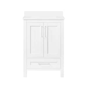 Kansas 24 in. W x 19 in. D x 34 in. H Single Sink Bath Vanity in White with White Engineered Stone Top