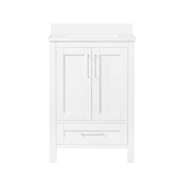 Kansas 24 in. Single Sink White Bath Vanity with White Engineered Stone Top (Assembled)