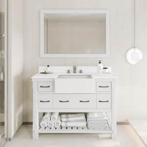 Solid Oak 48 in. W x 21 in. D x 38.9 in. H Freestanding Bath Vanity in Traditional White with Carrara White Marble Top