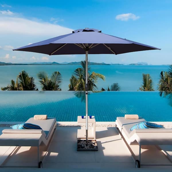 Otryad 7.5 ft. Aluminium Patio Market Umbrella, Outdoor Waterproof Table Umbrella with Push Button Tilt and Crank in Navy Blue