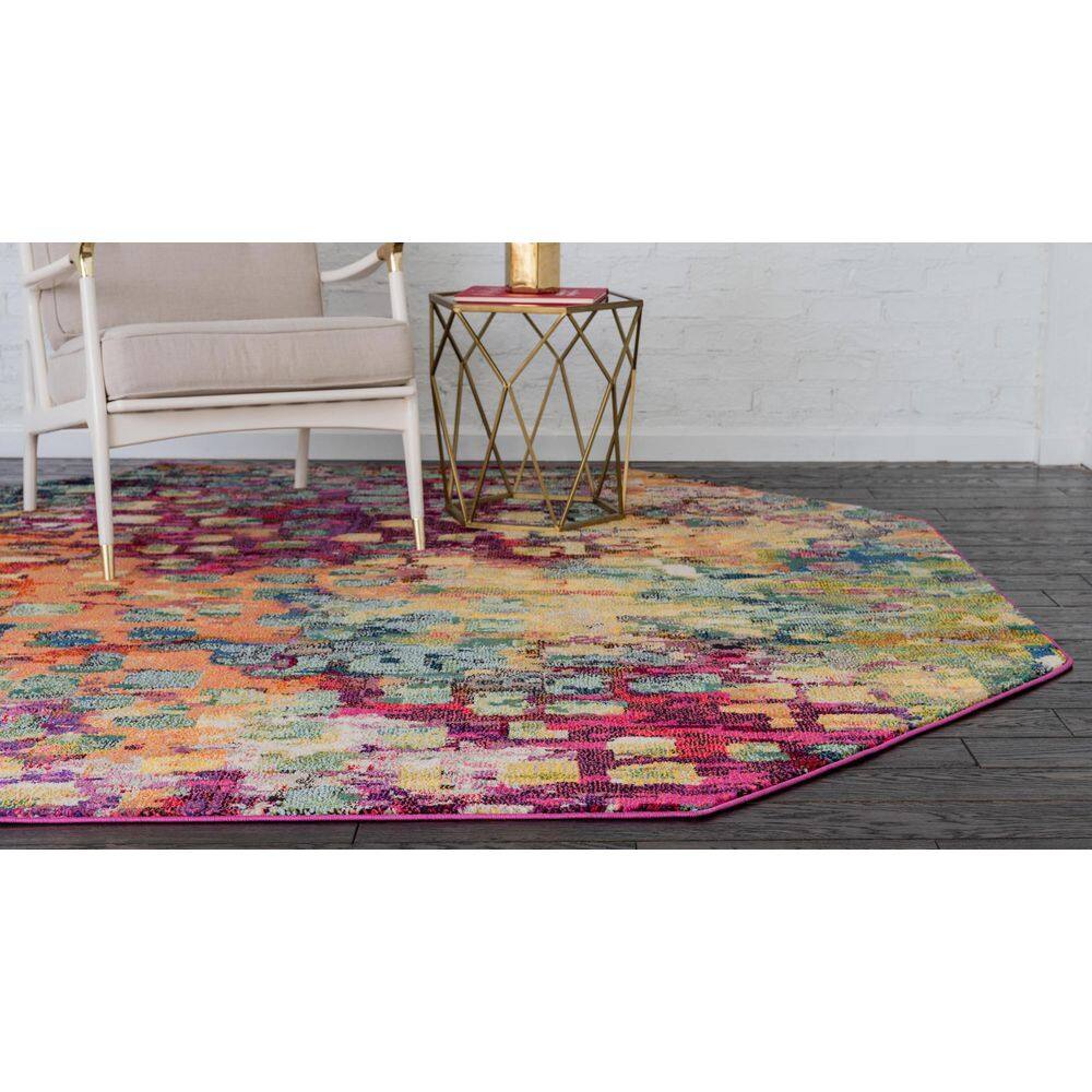 Colorful Abstract Octagon Synthetic Indoor Rug