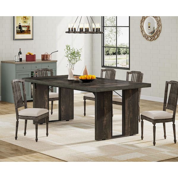 BYBLIGHT Roesler Black Wood Finish MDF 31.5 in. Sled Dining Table Seats 6 to Seats 8