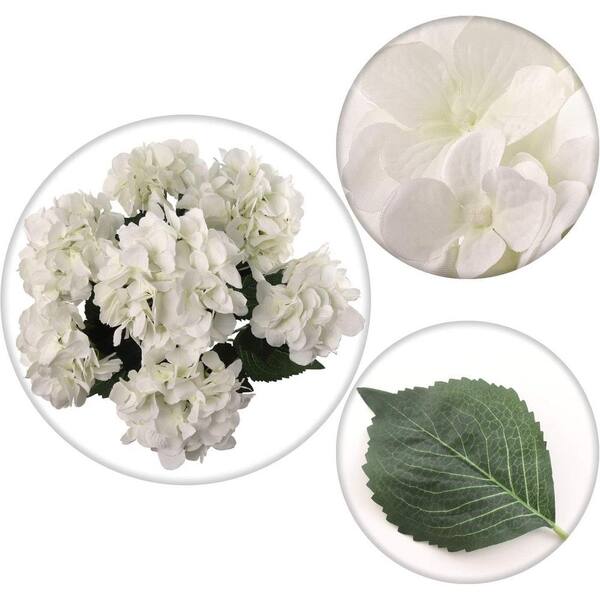 Larksilk 20" White Indoor/Outdoor Artificial Hydrangea Flower Bouquet, Set of 7 Full Bloom, Floral Home by Artificial Flowers