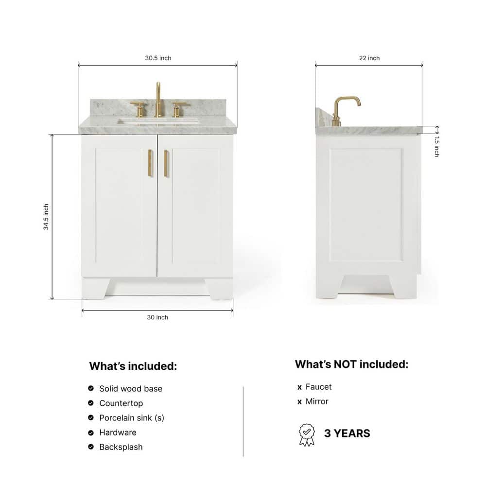 Ariel White Marble Top Single Sink Vanity