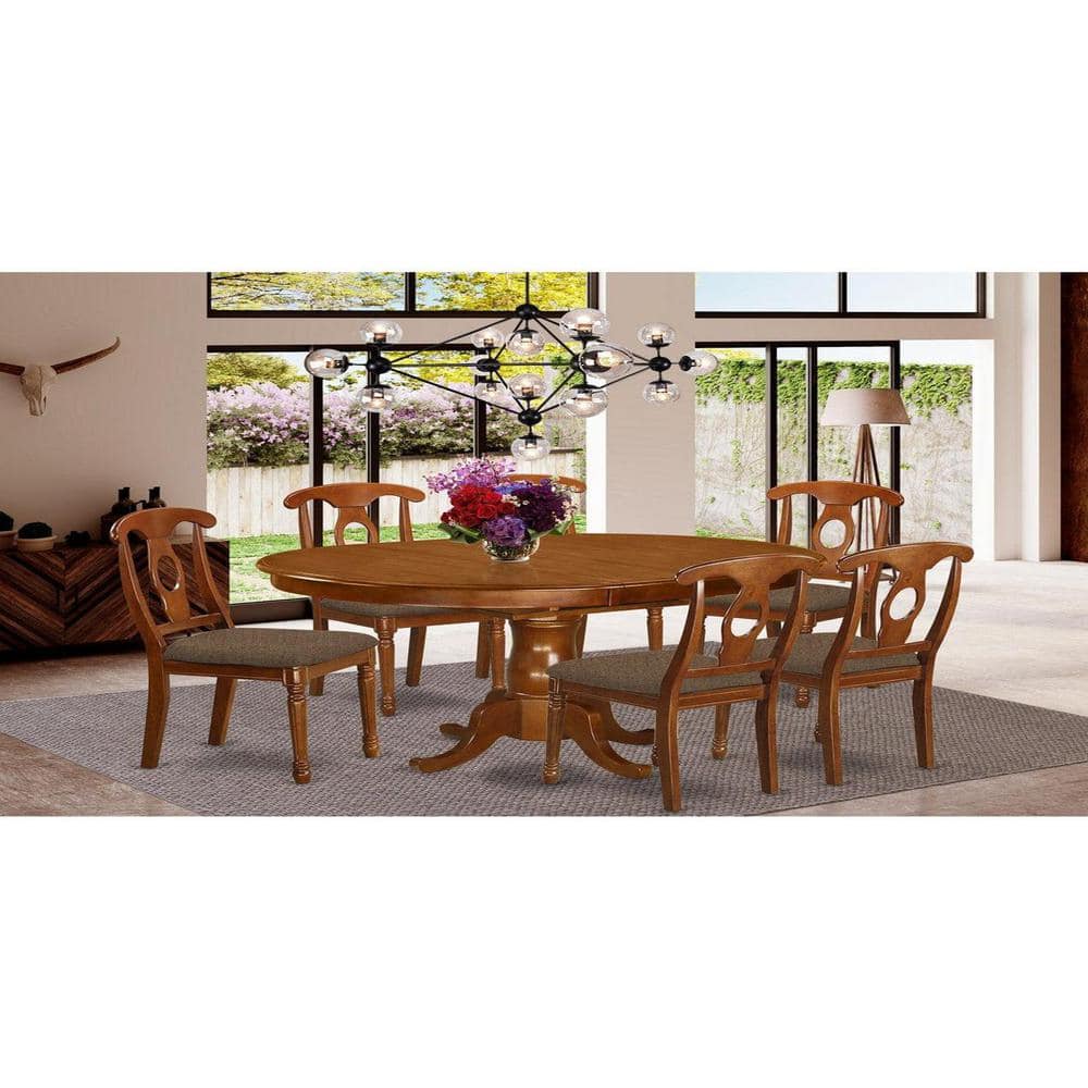 Saddle Brown Oval Wood Dining Set with 6 Chairs