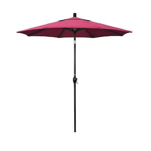 7.5 ft. Stone Black Aluminum Push Button Tilt Crank Lift Patio Umbrella in Hot Pink Sunbrella