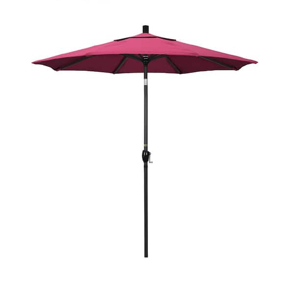 California Umbrella 7.5 ft. Stone Black Aluminum Push Button Tilt Crank Lift Patio Umbrella in Hot Pink Sunbrella