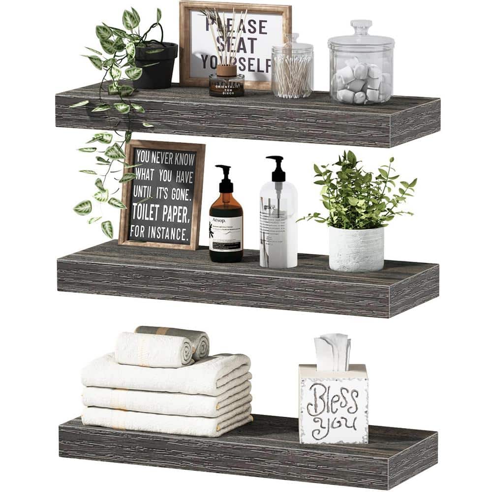15.7 in. W x 6.7 in. D Grey Farmhouse Decorative Wall Shelf (Set of 3)