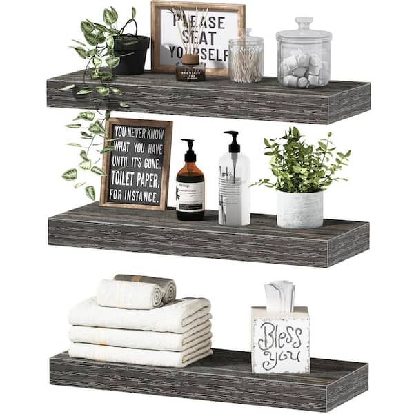 Unbranded 15.7 in. W x 6.7 in. D Grey Farmhouse Decorative Wall Shelf (Set of 3)