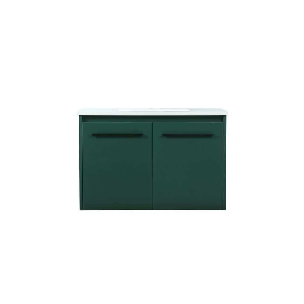 Timeless Home 30 in. W Single Bath Vanity in Green with Engineered Stone Va