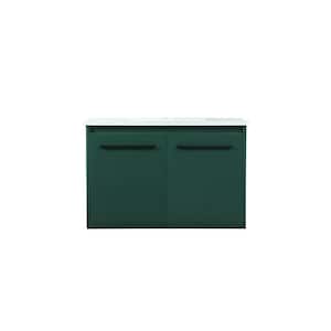 Timeless Home 30 in. W Single Bath Vanity in Green with Engineered Stone Vanity Top in Ivory with White Basin