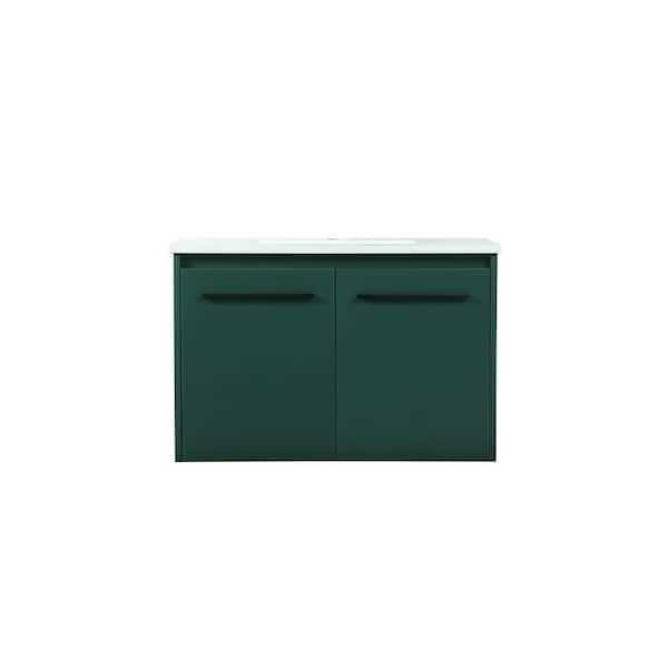 Unbranded Timeless Home 30 in. W Single Bath Vanity in Green with Engineered Stone Vanity Top in Ivory with White Basin