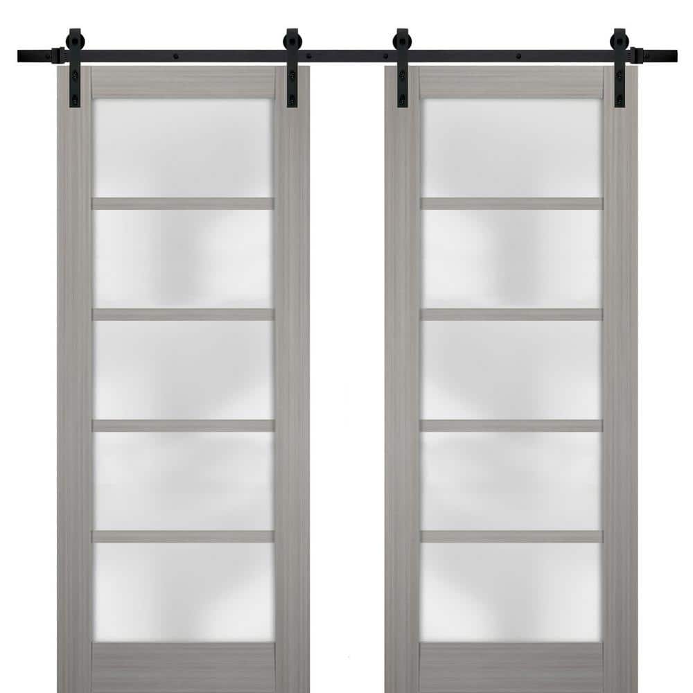 Assemble Required 30 in. x 80 in. 2 Panel Frosted Glass Gray Ash Solid Wood Sliding Barn Door with Hardware Kit price history on PriceWatchPro
