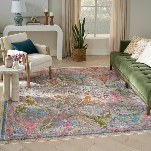 Quaint Harmony Pink Multicolor 10 ft. x 13 ft. Floral Contemporary Area Rug