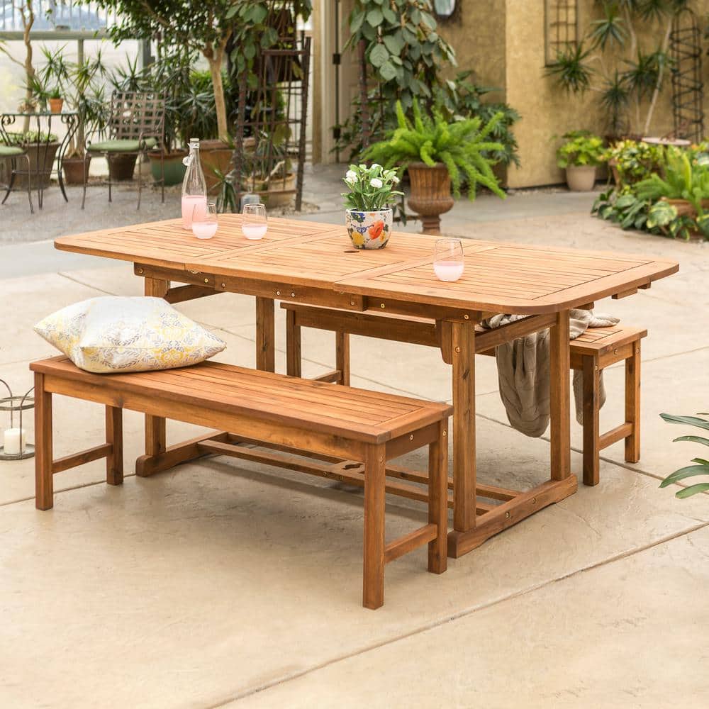 Brown Curved Acacia Wood Patio Dining Set for 4