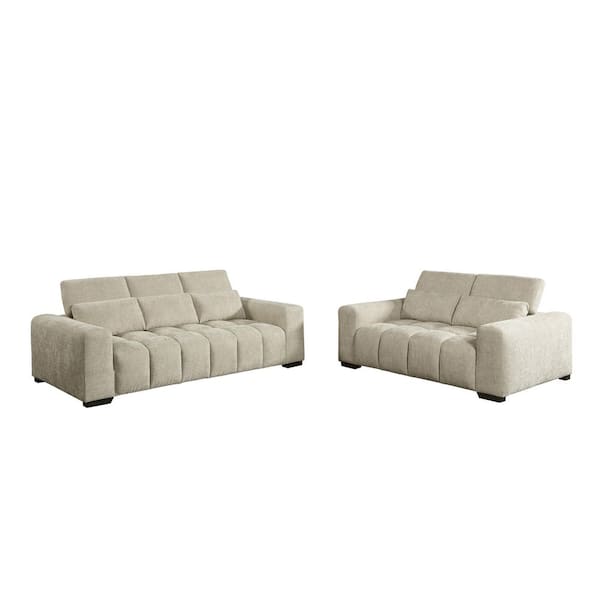 Lena 2-Piece Beige Chenille Fabric Living Room Set