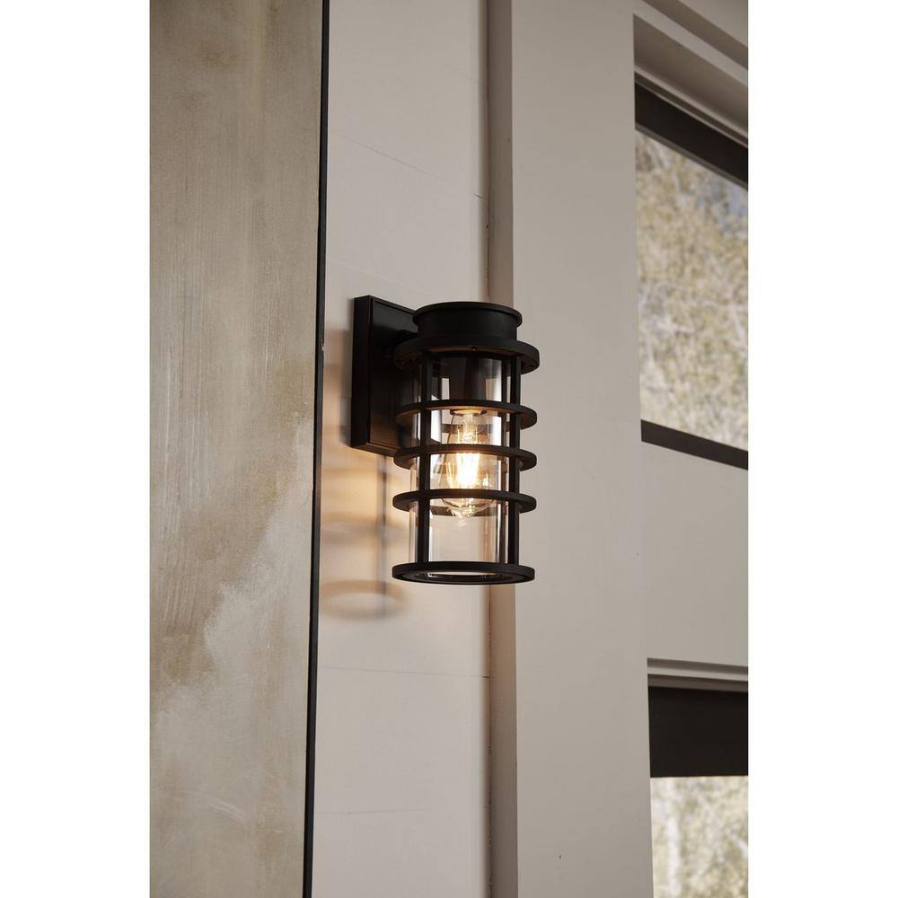 Black Ribbed Resin Outdoor Wall Lantern with Clear Glass Shade