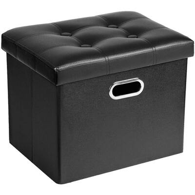 SMT Folding Leather Black Small Rectangular Bench with Storage 16.93 in. D x 12.99 in. W x 12.99 in. H