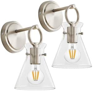 Modern Industrial 5.98 in. 2-Light Nickel Wall Sconce with Clear Glass Shade, Suitable for Bathrooms, Bedrooms