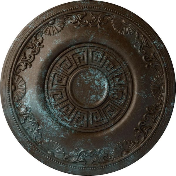 Ekena Millwork 25-7/8" x 2-1/4" Nestor Urethane Ceiling (Fits Canopies up to 5"), Hand-Painted Bronze Blue Patina