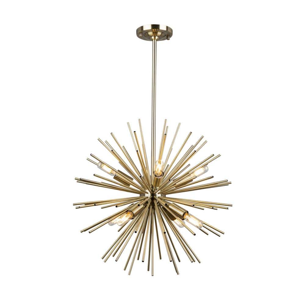Satin Brass Sputnik 8-Light Geometric Chandelier with Dimmable LED