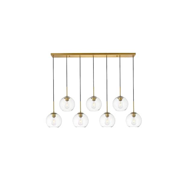 Unbranded Timeless Home 53.9 in. 7-Light Brass And Clear Pendant Light, Bulbs Not Included