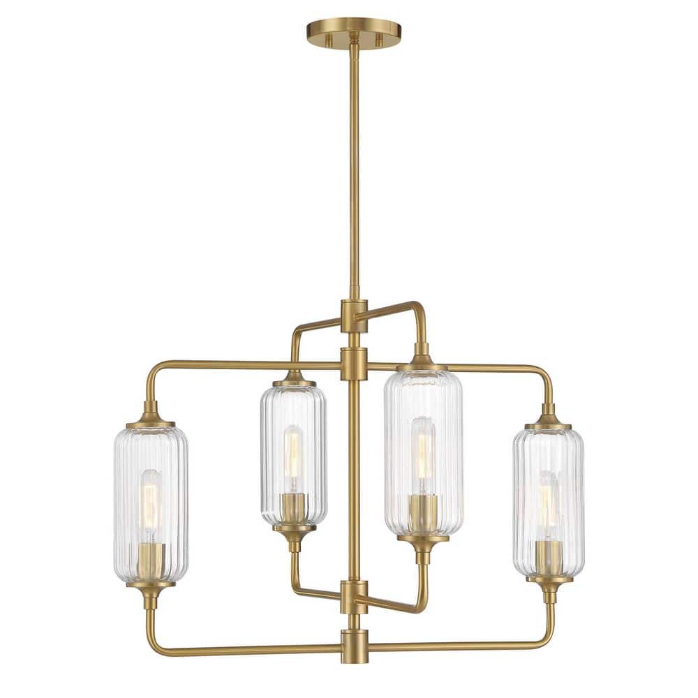 Holton 4-Light Warm Brass Industrial Contemporary Chandelier with Clear Ribbed Glass Shades price history on PriceWatchPro