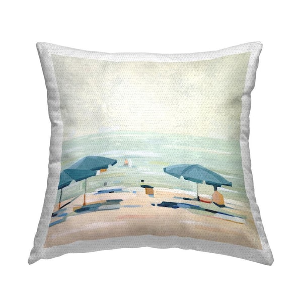 Stupell Industries Coastal Summer Beach Shore Scenery Blue Square Outdoor Throw Pillow