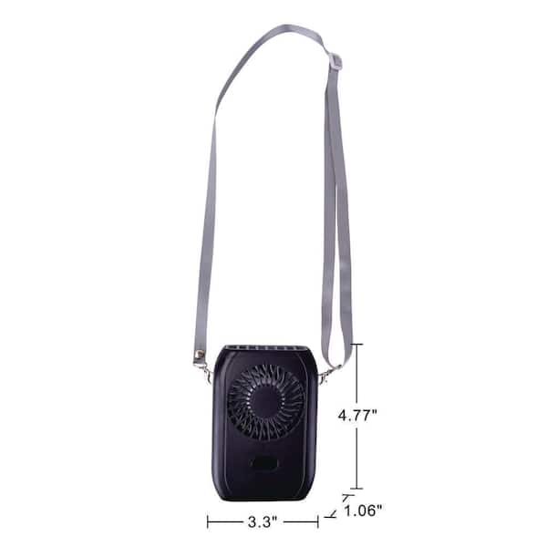 2.3 in. 3-Speed Necklace Personal Fan in Black with Rechargeable Battery