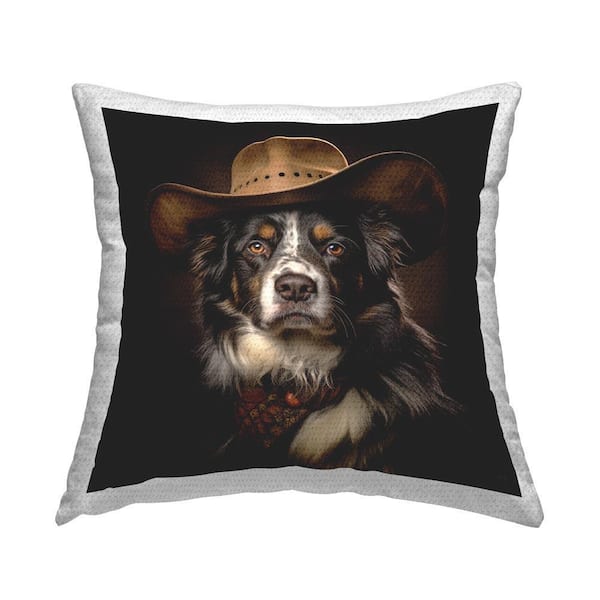 Vintage Cowboy Dog Outdoor Printed Throw Pillow by RB